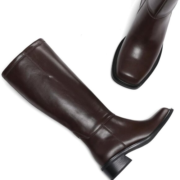 Knee High Boots for Women 2025 Low Heel Square Toe Flat Boots with Side Full Zip - Picture 2 of 6